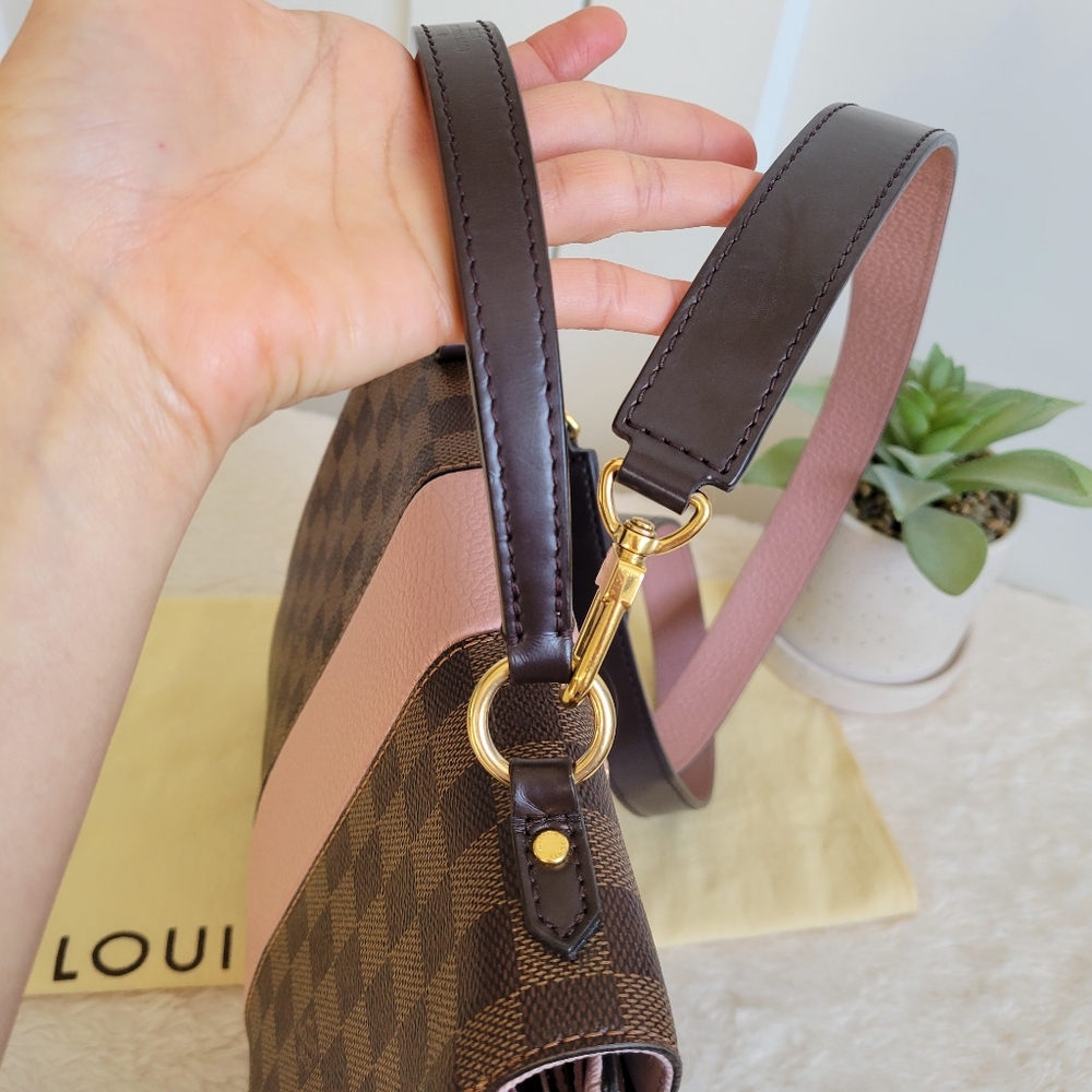 💕BEAUTIFUL Crossbody Louis Vuitton Bond Street MM Damier Ebene Rose Ballerine - Picture 8 of 16